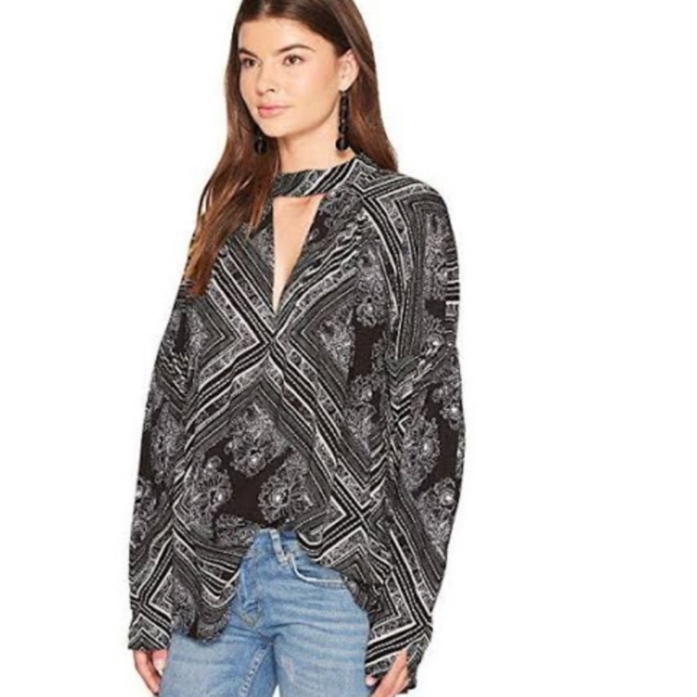 Free people deep v neck print tunic